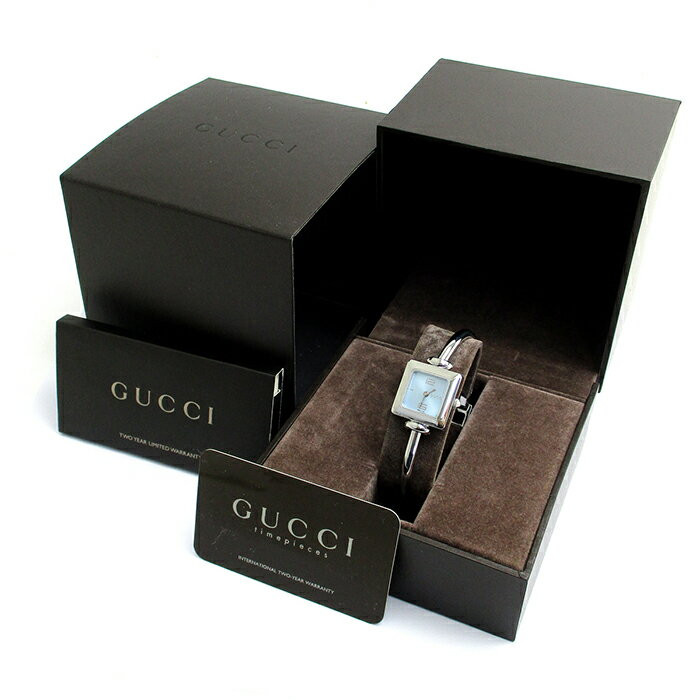 Used Gucci Watches Bangle Women's Sky Blue Dial 1900L Warranty Card Box